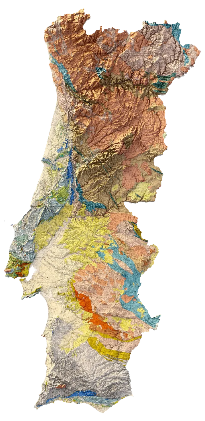 Mapa de Portugal continental em relevo